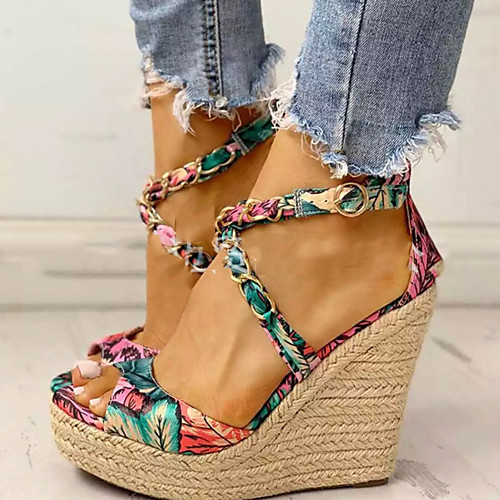 

Women's Sandals Wedge Heel Open Toe PU Summer Green