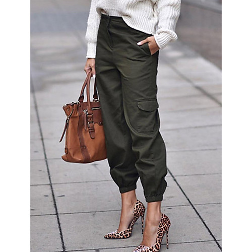 

Women's Basic Cargo Pants - Solid Colored Green Black Gray S M L