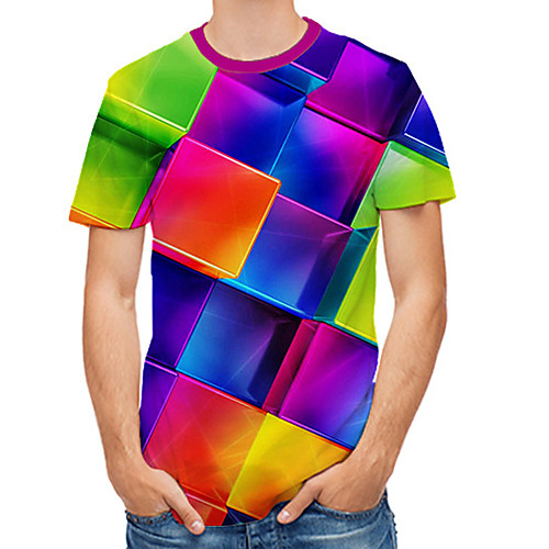 

Men's Plus Size 3D Print T-shirt Basic Daily Round Neck Rainbow / Short Sleeve