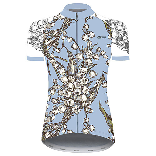 

21Grams Women's Short Sleeve Cycling Jersey Blue Floral Botanical Bike Jersey Top Mountain Bike MTB Road Bike Cycling UV Resistant Breathable Quick Dry Sports Clothing Apparel / Stretchy