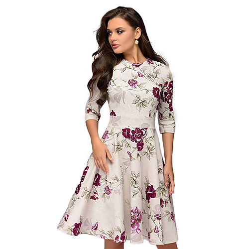 

Women's Red White Dress A Line Print S M