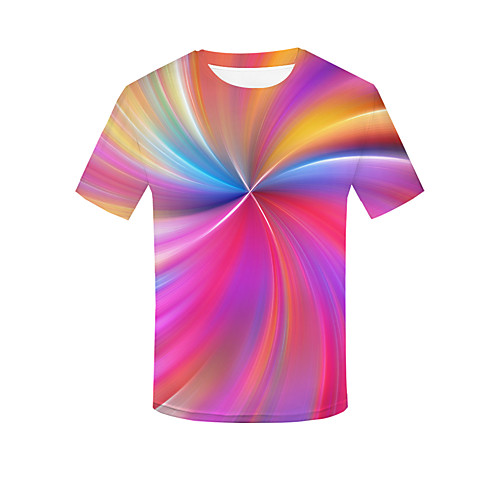 

Men's Daily Going out Basic / Street chic T-shirt - Color Block / 3D / Visual Deception Print Rainbow