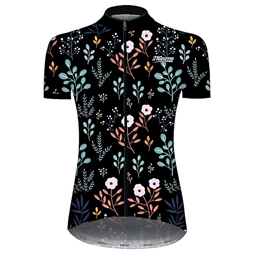 

21Grams Women's Short Sleeve Cycling Jersey Black / Red Floral Botanical Bike Jersey Top Mountain Bike MTB Road Bike Cycling UV Resistant Breathable Quick Dry Sports Clothing Apparel / Stretchy