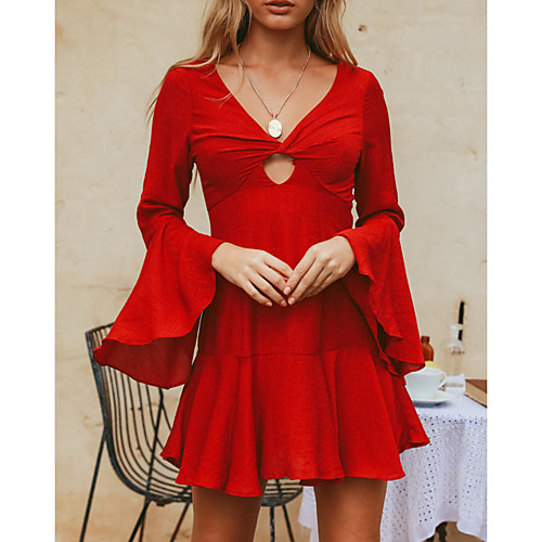 

Women's Red Dress Sexy Street chic Daily Going out Sheath Solid Color Basic S M