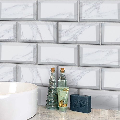 

20x10cmx9pcs White Marble Wall Stickers Retro Oil-proof Waterproof Tile Wallpaper For Kitchen Bathroom Ground Wall House Decoration