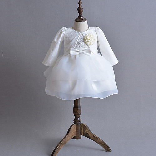 

Princess Floor Length First Communion Christening Gowns - POLY Long Sleeve Jewel Neck with Lace / Bow(s) / Tier