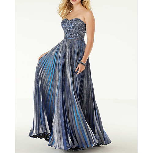 

A-Line Strapless Floor Length Polyester Sexy / Sparkle Party Wear / Prom Dress with Pleats / Sequin 2020