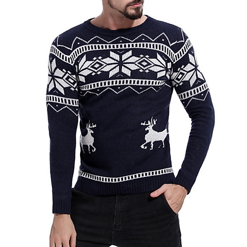 

Men's Geometric Long Sleeve Pullover Sweater Jumper, Round Neck White / Dark Gray / Navy Blue US36 / UK36 / EU44 / US38 / UK38 / EU46 / US40 / UK40 / EU48