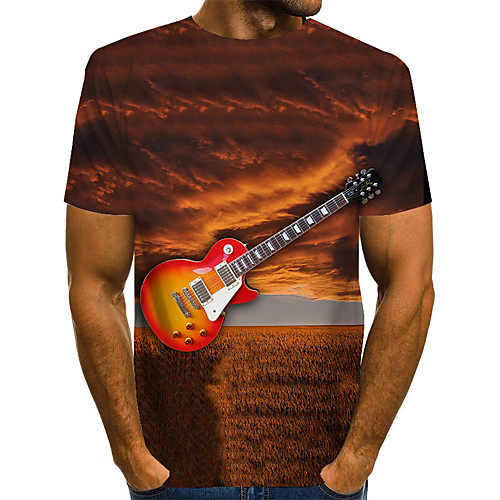 

Men's Daily Weekend Basic / Exaggerated T-shirt - Color Block / Rainbow / Abstract Print Brown