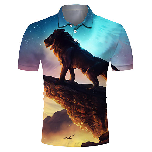 

Men's Club Weekend Rock / Exaggerated Polo - Color Block / 3D / Animal Lion / Fantastic Beasts, Print Rainbow