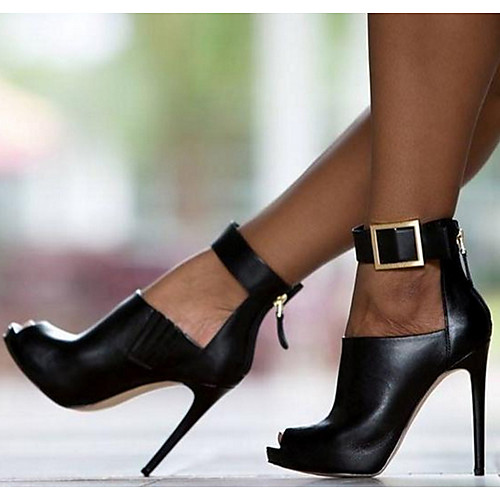 

Women's Sandals Stiletto Heel Peep Toe PU Summer Black