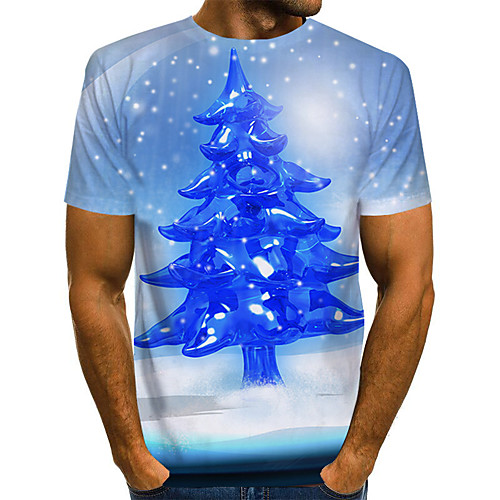 

Men's Daily Basic T-shirt - Color Block / 3D Print Blue