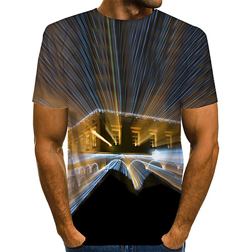 

Men's Daily Weekend Basic / Exaggerated T-shirt - Color Block / Rainbow / Abstract Print Brown