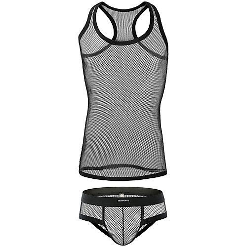 

Men's Mesh Suits Nightwear Solid Colored White Black M L XL