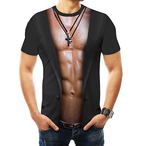 

Men's Plus Size T-shirt - 3D Print Round Neck Black