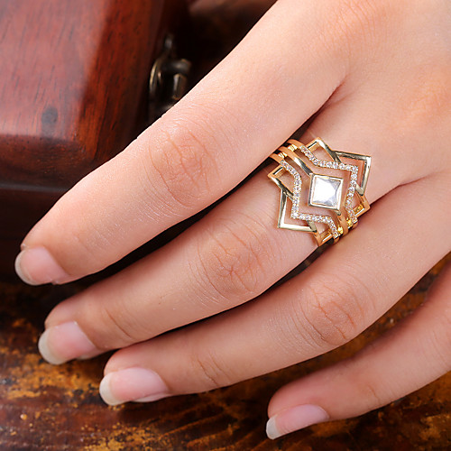 

Women's Ring Belle Ring AAA Cubic Zirconia 1pc Yellow Copper Gold Plated Irregular Statement Luxury Party Evening Gift Jewelry Hollow Out Wearable