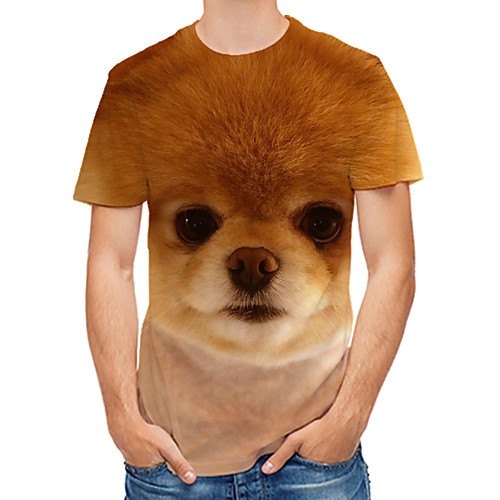 

Men's Daily Club Rock / Street chic T-shirt - Color Block / 3D / Animal Dog / Fantastic Beasts, Print Brown