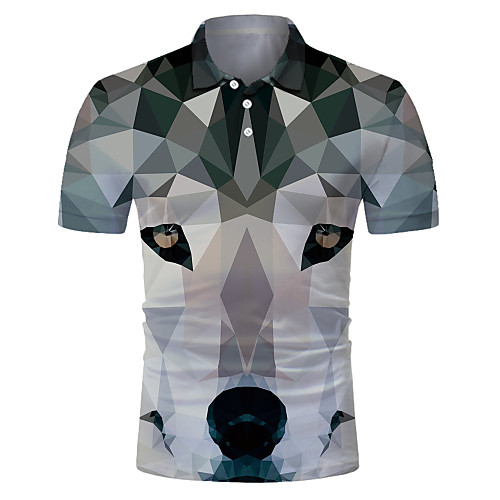 

Men's Club Weekend Rock / Exaggerated Polo - Color Block / 3D / Animal Wolf, Print Gray