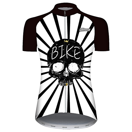 

21Grams Women's Short Sleeve Cycling Jersey 100% Polyester Black / White Patchwork Skull Bike Jersey Top Mountain Bike MTB Road Bike Cycling UV Resistant Breathable Quick Dry Sports Clothing Apparel