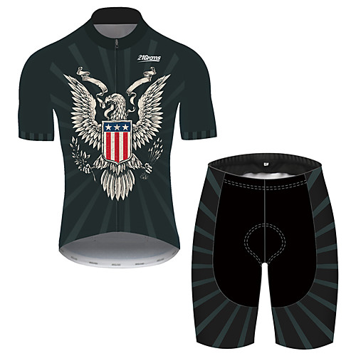 

21Grams Men's Short Sleeve Cycling Jersey with Shorts Black / Red Animal American / USA Eagle Bike Clothing Suit UV Resistant Breathable Quick Dry Sweat-wicking Sports Animal Mountain Bike MTB Road