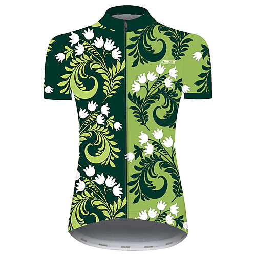 

21Grams Women's Short Sleeve Cycling Jersey Green Floral Botanical Bike Jersey Top Mountain Bike MTB Road Bike Cycling UV Resistant Breathable Quick Dry Sports Clothing Apparel / Stretchy