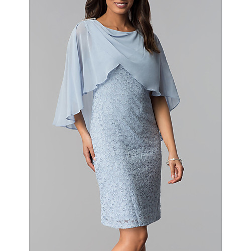 

Sheath / Column Jewel Neck Knee Length Chiffon / Lace 3/4 Length Sleeve Elegant Mother of the Bride Dress with Lace / Appliques Mother's Day 2020