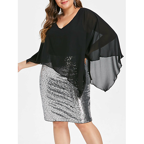 

Women's Black Dress Glittering Spring & Summer Daily Denim Solid Color Sequins XL XXL