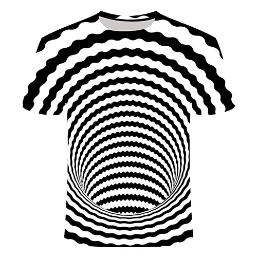 

Men's Daily Going out Basic T-shirt - 3D / Visual Deception Print Black
