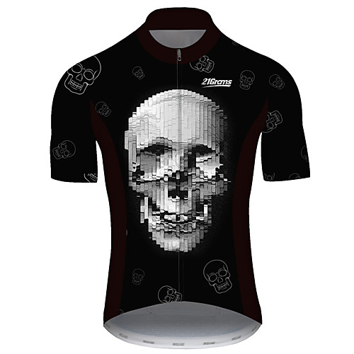 

21Grams Men's Short Sleeve Cycling Jersey Black / White Patchwork Skull Bike Jersey Top Mountain Bike MTB Road Bike Cycling UV Resistant Breathable Quick Dry Sports Clothing Apparel / Stretchy
