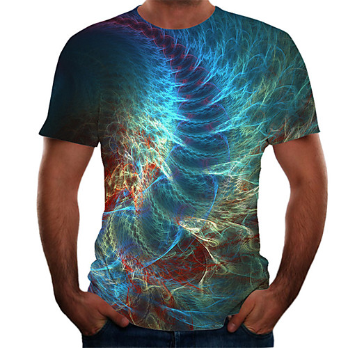 

Men's Daily Basic T-shirt - Color Block / 3D Print Rainbow
