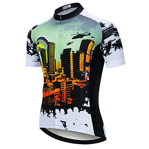 

21Grams Men's Short Sleeve Cycling Jersey Green / Yellow Novelty Bike Jersey Top Mountain Bike MTB Road Bike Cycling UV Resistant Breathable Quick Dry Sports Clothing Apparel / Stretchy / Race Fit