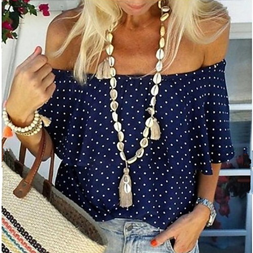 

Women's Daily Blouse - Polka Dot Print Off Shoulder Red