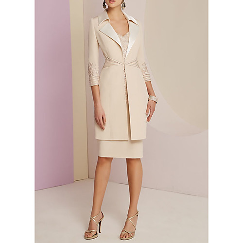 

Sheath / Column V Neck Knee Length Polyester Half Sleeve Elegant Mother of the Bride Dress with Ruching Mother's Day 2020