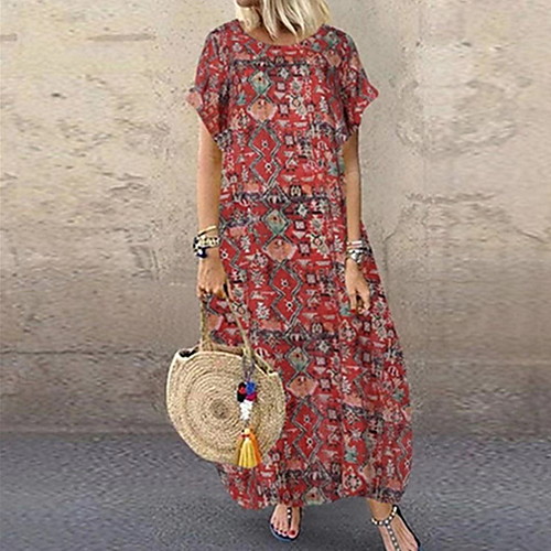 

Women's Wine Green Dress Elegant Shift Geometric L XL
