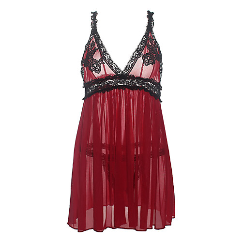 

Women's Lace / Mesh Babydoll & Slips / Suits Nightwear Patchwork / Jacquard Wine Purple Black One-Size