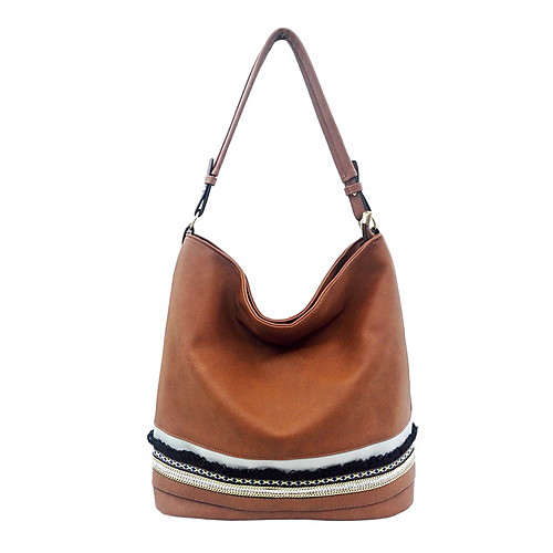 

Women's Zipper PU Top Handle Bag Blushing Pink / Brown