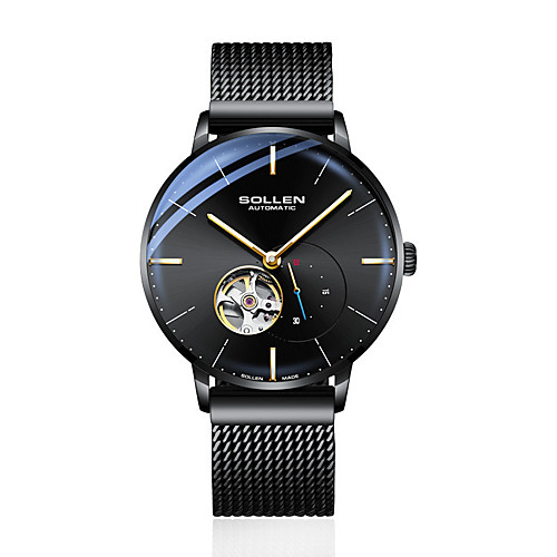 

SOLLEN Men's Mechanical Watch Japanese Automatic self-winding Stainless Steel 30 m Day Date Tourbillon Analog Fashion Cool - BlackGloden Black Black / White One Year Battery Life