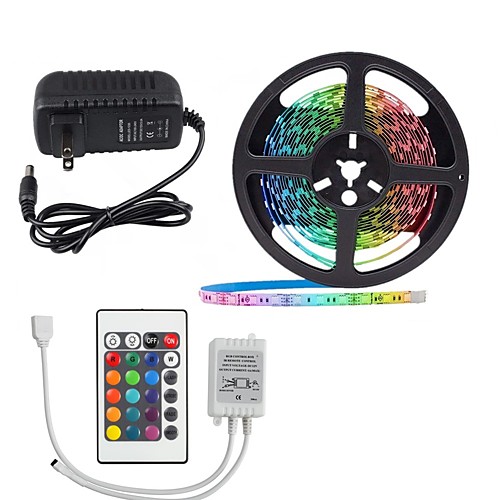 

LED Strip Light 5M/16.4ft 2835 RGB 300leds Not waterproof 8mm Strips Lighting Flexible Color Changing with 24 Key IR Remote Ideal for Home Kitchen Christmas TV Back Lights DC 12V