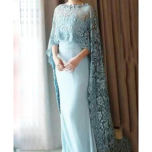 

Sheath / Column Jewel Neck Floor Length Chiffon / Lace 3/4 Length Sleeve Elegant Mother of the Bride Dress with Lace / Appliques Mother's Day 2020