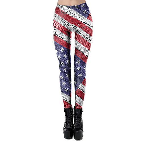 

Women's Basic Legging - Striped Mid Waist Blue S M L