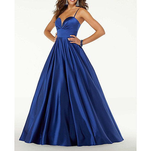 

A-Line Spaghetti Strap Floor Length Satin Elegant / Minimalist Prom / Formal Evening Dress with Sleek 2020