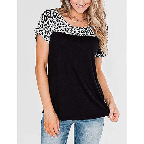 

Women's Daily T-shirt - Leopard / Color Block Blushing Pink