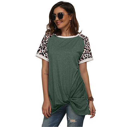 

Women's Daily Going out Basic / Elegant Tunic - Leopard Blue & White, Patchwork Green