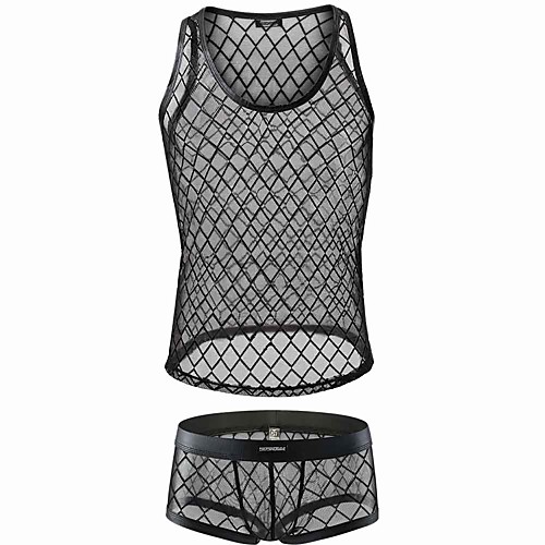 

Men's Mesh Suits Nightwear Solid Colored Black M L XL