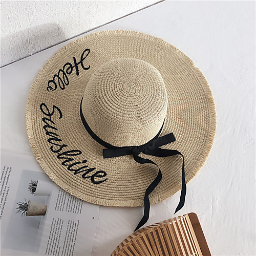 

Women's Basic Cotton Linen Straw Hat Sun Hat-Solid Colored All Seasons Khaki Beige