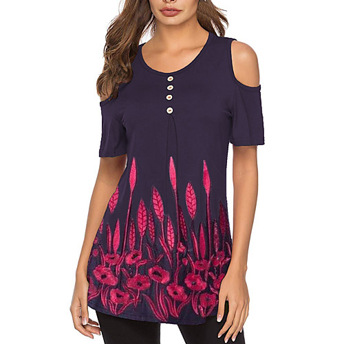

Women's Daily T-shirt - Floral Cut Out / Print Purple