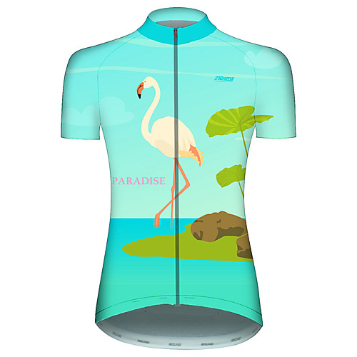 

21Grams Women's Short Sleeve Cycling Jersey Green Flamingo Floral Botanical Bike Jersey Top Mountain Bike MTB Road Bike Cycling UV Resistant Breathable Quick Dry Sports Clothing Apparel / Stretchy