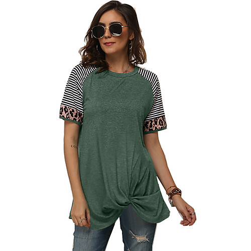 

Women's Going out Weekend Basic / Elegant Tunic - Striped / Leopard Black & White, Patchwork Green