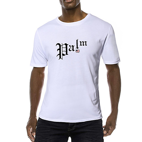 

Men's Daily Sports Business / Basic T-shirt - Solid Colored / Letter Black & White, Print Yellow