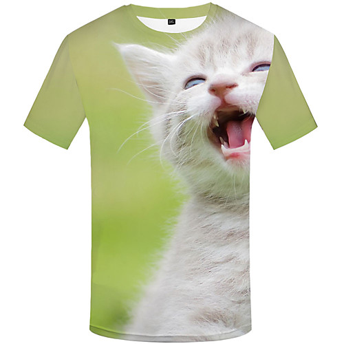 

Men's Daily Sports Basic / Street chic T-shirt - 3D / Graphic / Animal Print Light Green